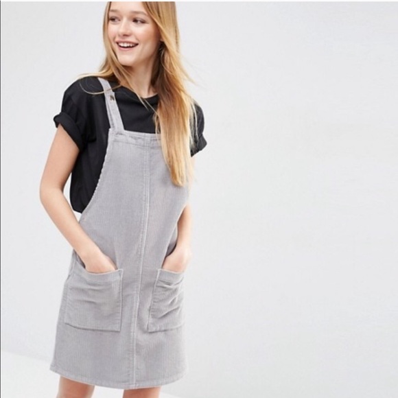 grey cord pinafore dress